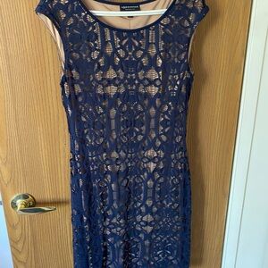 Adrianna Papell Navy Lace Midi Dress